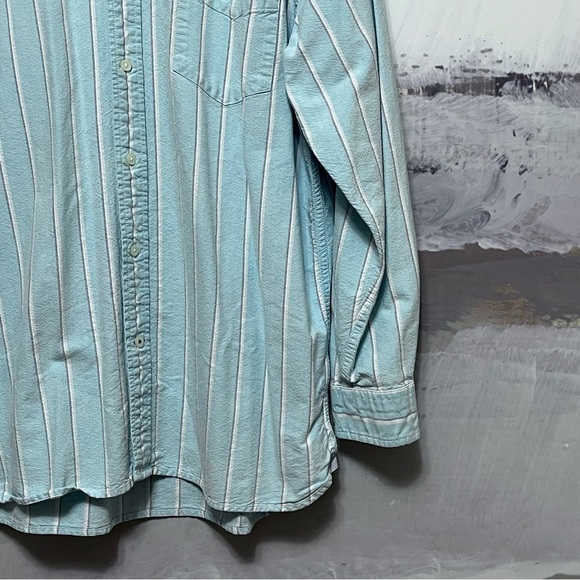TOMMY HILFIGER Long Sleeve Oxford Stripe Shirt Men's XL Aqua Button-Down COASTAL - Picture 4 of 14
